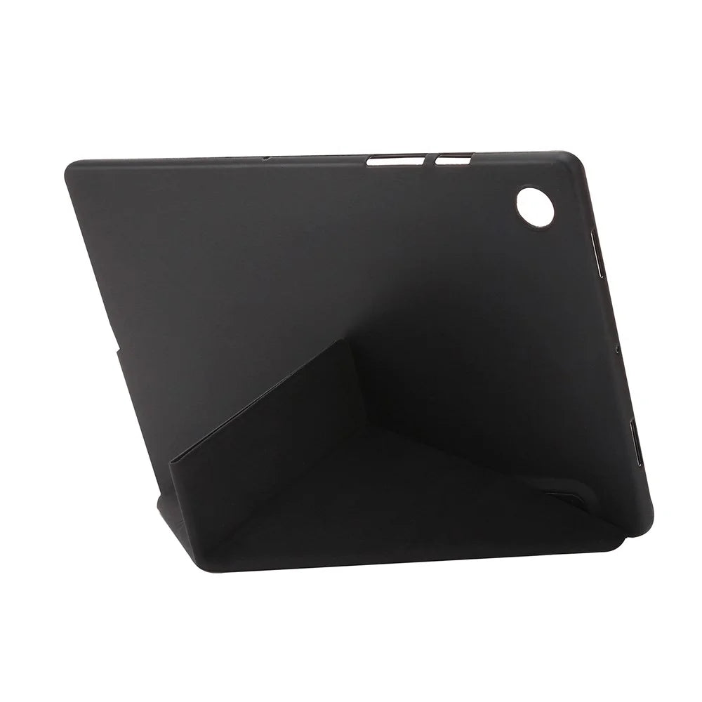 For Samsung Galaxy Tab A11+ Case PU Leather+Silicone Origami Stand Protective Cover - Black - 5