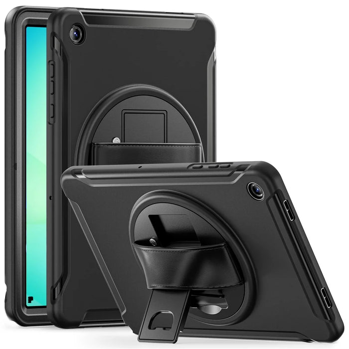 For Samsung Galaxy Tab A11+ Case Kickstand PC + TPU + Silicone Cover - Black - 1