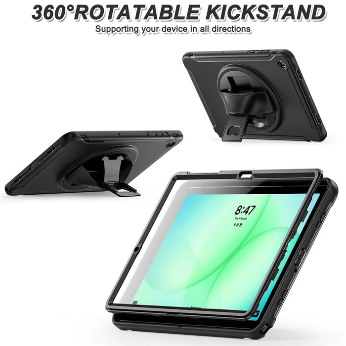 For Samsung Galaxy Tab A11+ Case Kickstand PC + TPU + Silicone Cover - Black - 2