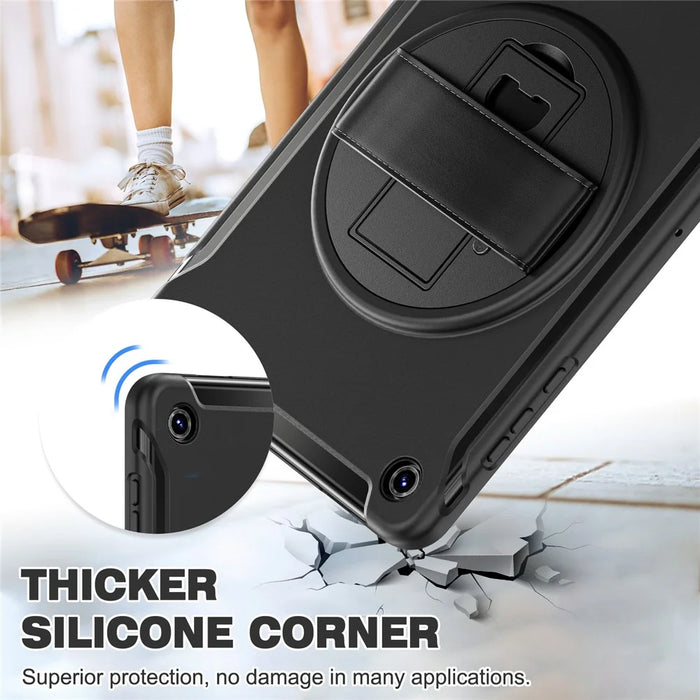 For Samsung Galaxy Tab A11+ Case Kickstand PC + TPU + Silicone Cover - Black - 4