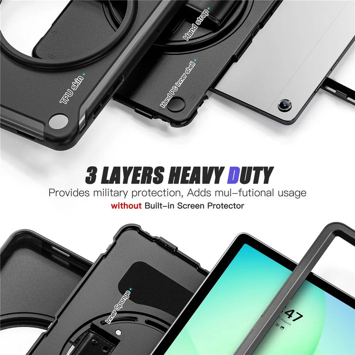 For Samsung Galaxy Tab A11+ Case Kickstand PC + TPU + Silicone Cover - Black - 5