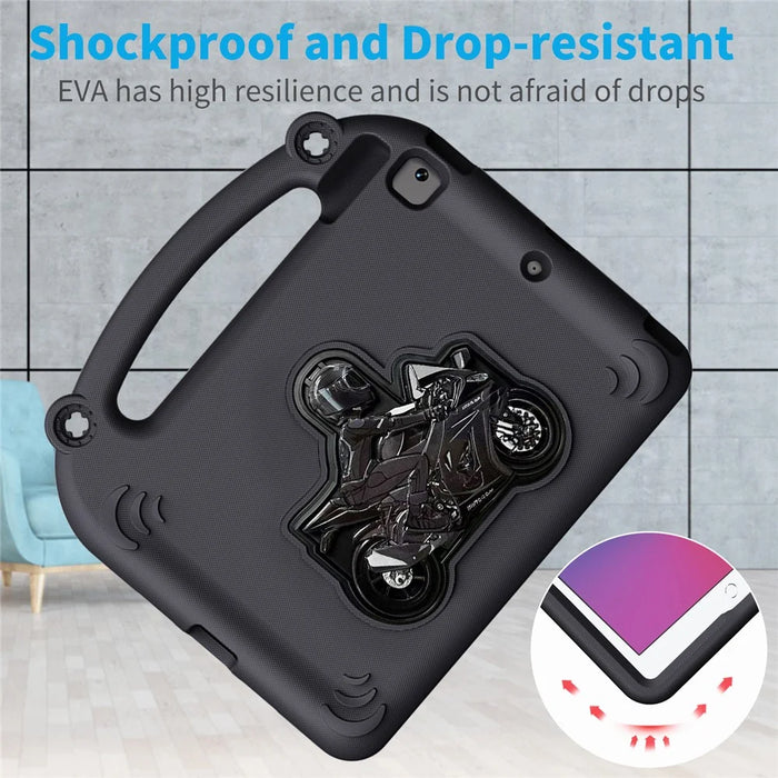 EVA Case For iPad 10.2 (2021)  /  (2020)  /  (2019)  /  Air 10.5 inch (2019) Motorcycle Kickstand Shockproof Tablet Cover with Handle - Black - 3