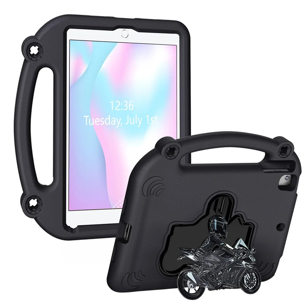 EVA Case For iPad 9.7-inch (2018)  /  (2017)  /  Air 2  /  Air (2013) Motorcycle Kickstand Shockproof Tablet Cover with Handle - Black - 1