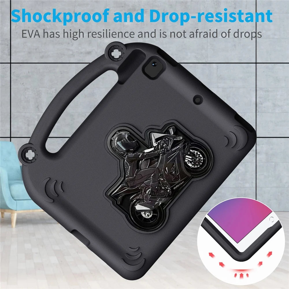 EVA Case For iPad 9.7-inch (2018)  /  (2017)  /  Air 2  /  Air (2013) Motorcycle Kickstand Shockproof Tablet Cover with Handle - Black - 3