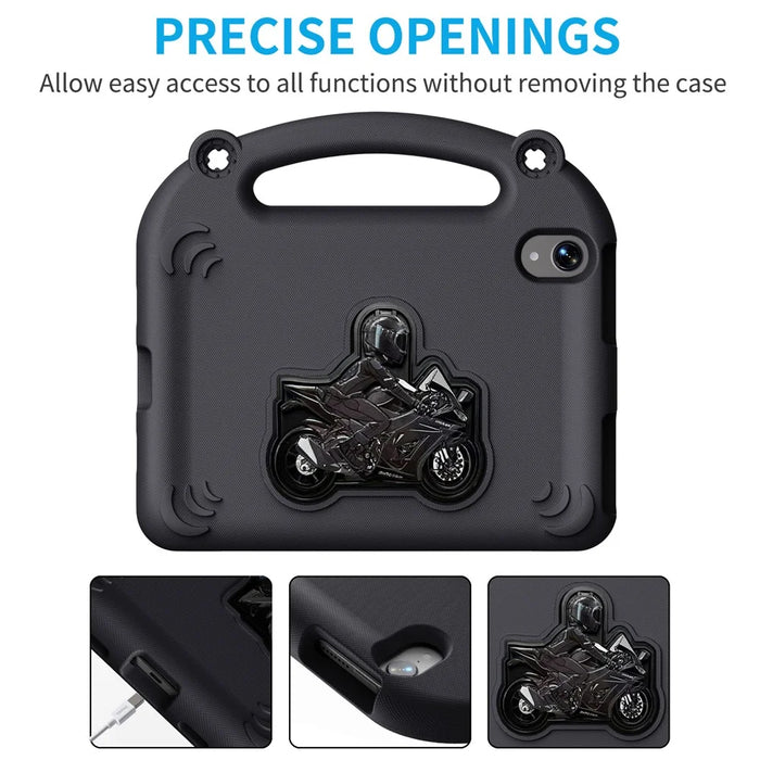 For iPad mini (2024)  /  (2021) EVA Case Motorcycle Kickstand Shockproof Tablet Cover with Handle - Black - 2