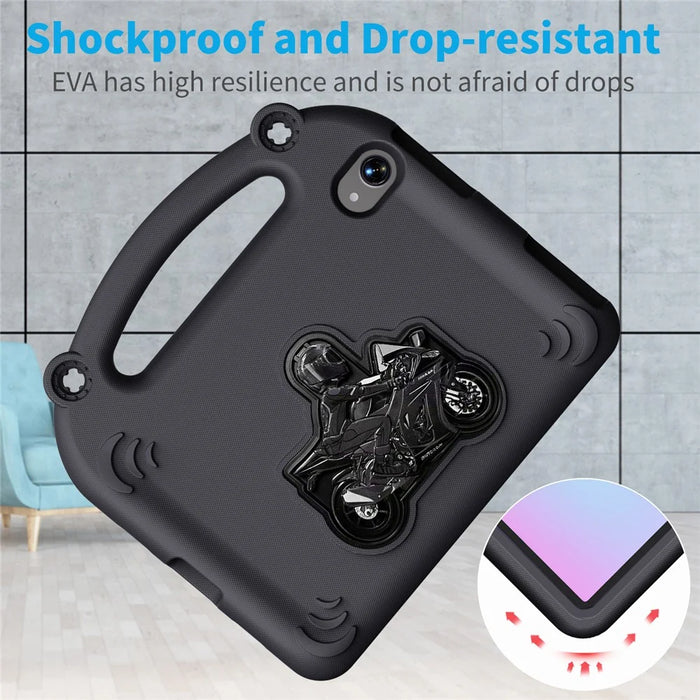 For iPad mini (2024)  /  (2021) EVA Case Motorcycle Kickstand Shockproof Tablet Cover with Handle - Black - 3