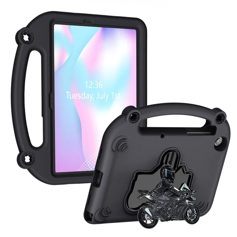 For Samsung Galaxy Tab A11+  /  A9+ EVA Case Motorcycle Kickstand Shockproof Tablet Cover with Handle - Black - 1