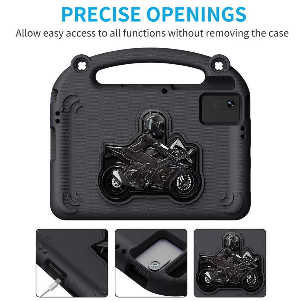 Motorcycle Kickstand EVA Case with Handle For Samsung Galaxy Tab S11 / S10 FE / S9 FE / S9 / S8 / S7 / Xiaomi Pad 6 / Redmi Pad 2 11 / Redmi Pad SE / Lenovo Tab M11 / Huawei MatePad SE 11 - Black - 2