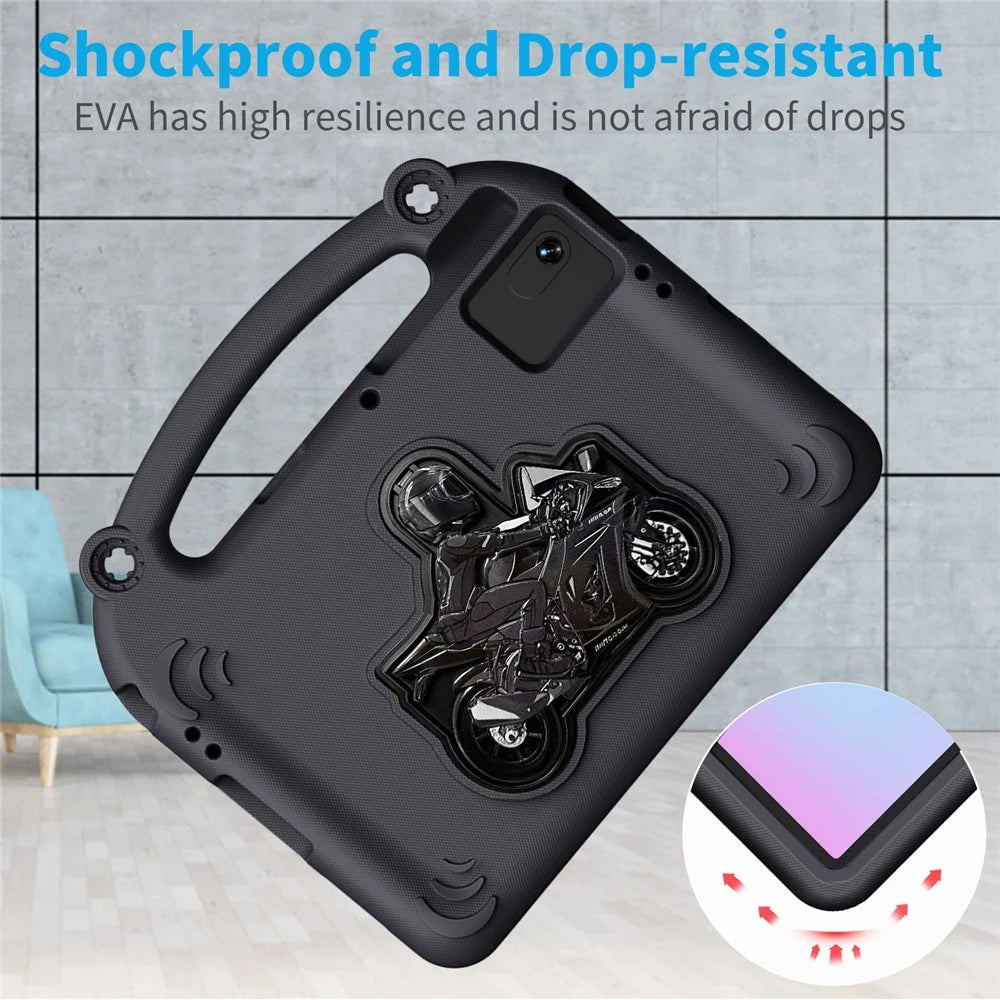 Motorcycle Kickstand EVA Case with Handle For Samsung Galaxy Tab S11 / S10 FE / S9 FE / S9 / S8 / S7 / Xiaomi Pad 6 / Redmi Pad 2 11 / Redmi Pad SE / Lenovo Tab M11 / Huawei MatePad SE 11 - Black - 3