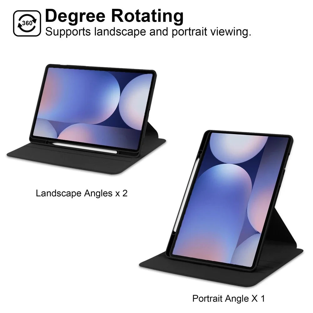For Samsung Galaxy Tab S11 Ultra Case Rotating Stand PU Leather Clear Acrylic Back Tablet Cover with Pen Slot - Black - 2