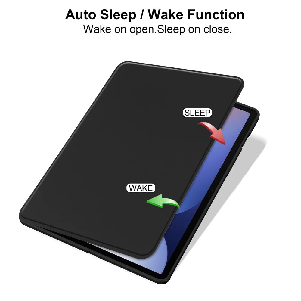 For Samsung Galaxy Tab S11 Ultra Case Rotating Stand PU Leather Clear Acrylic Back Tablet Cover with Pen Slot - Black - 3