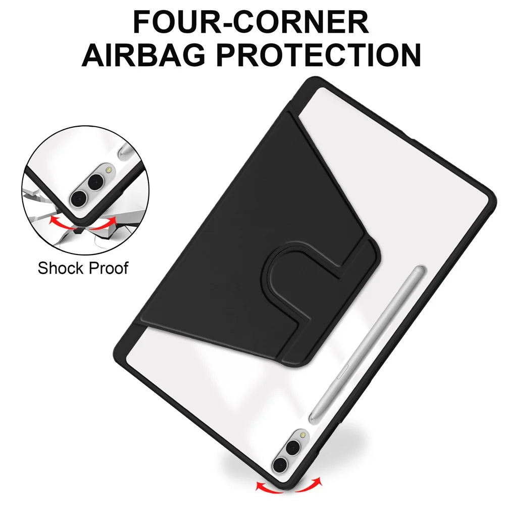 For Samsung Galaxy Tab S11 Ultra Case Rotating Stand PU Leather Clear Acrylic Back Tablet Cover with Pen Slot - Black - 5