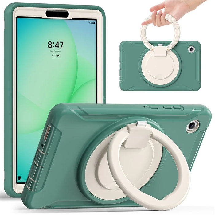 For Samsung Galaxy Tab A11 Case 360 Degree Rotary Kickstand Handle PC + TPU Hybrid Cover - Emerald Green - 1