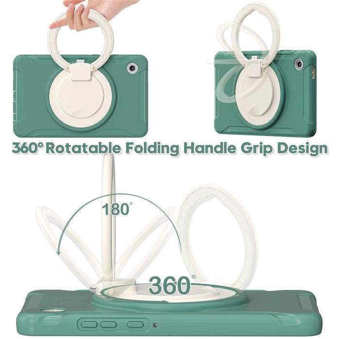 For Samsung Galaxy Tab A11 Case 360 Degree Rotary Kickstand Handle PC + TPU Hybrid Cover - Emerald Green - 3