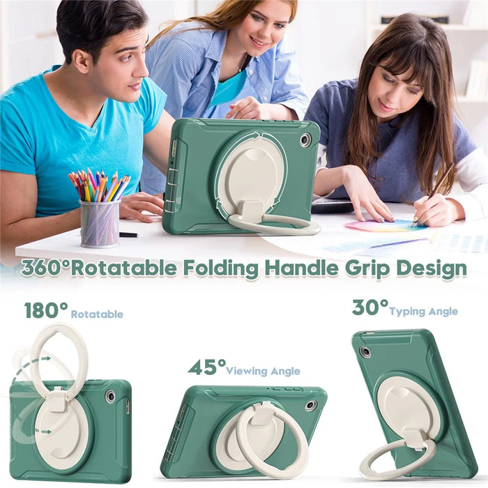 For Samsung Galaxy Tab A11 Case 360 Degree Rotary Kickstand Handle PC + TPU Hybrid Cover - Emerald Green - 4
