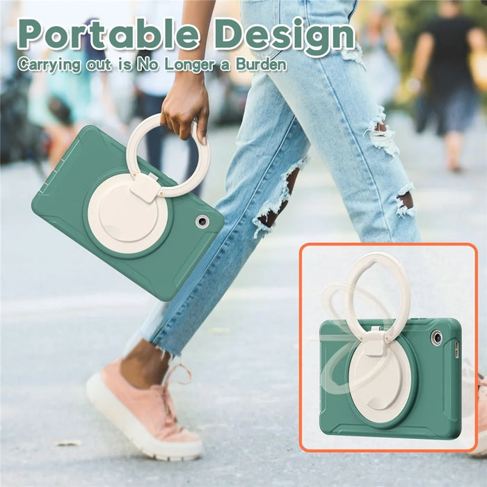 For Samsung Galaxy Tab A11 Case 360 Degree Rotary Kickstand Handle PC + TPU Hybrid Cover - Emerald Green - 5