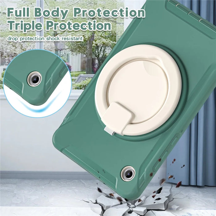 For Samsung Galaxy Tab A11 Case 360 Degree Rotary Kickstand Handle PC + TPU Hybrid Cover - Emerald Green - 6