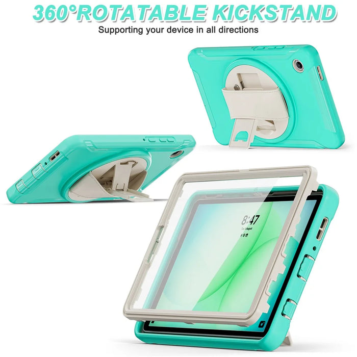 For Samsung Galaxy Tab A11 Case Rotary Kickstand PC + TPU Tablet Cover with Hand Strap - Mint Green - 2