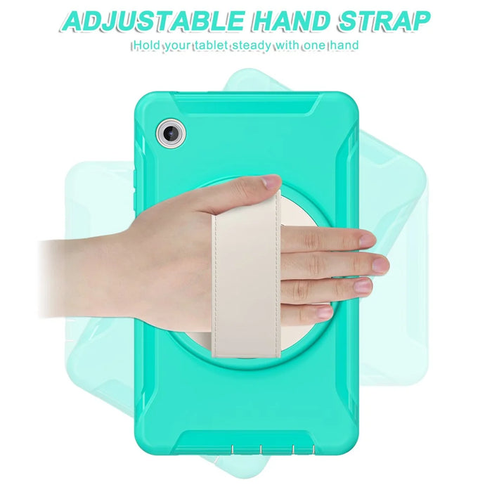 For Samsung Galaxy Tab A11 Case Rotary Kickstand PC + TPU Tablet Cover with Hand Strap - Mint Green - 3