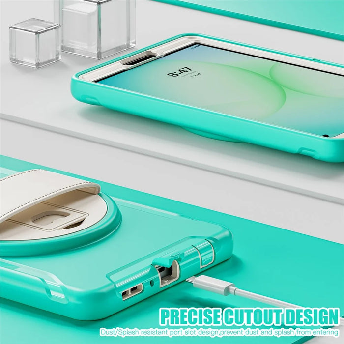 For Samsung Galaxy Tab A11 Case Rotary Kickstand PC + TPU Tablet Cover with Hand Strap - Mint Green - 4
