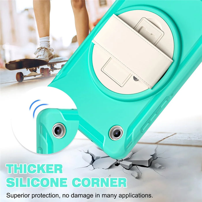 For Samsung Galaxy Tab A11 Case Rotary Kickstand PC + TPU Tablet Cover with Hand Strap - Mint Green - 5
