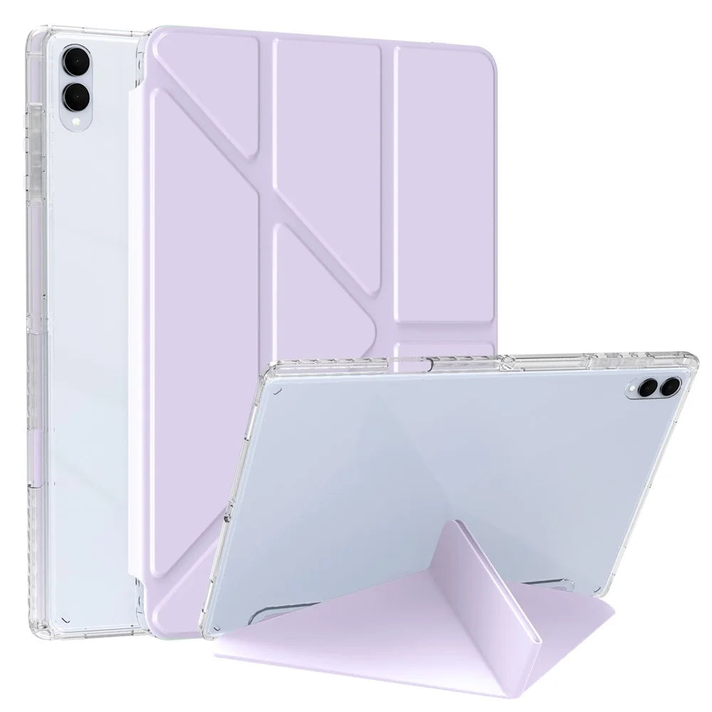 For Samsung Galaxy Tab S11 Ultra Case PU Leather Origami Stand Clear Tablet Cover - Light Purple - 1