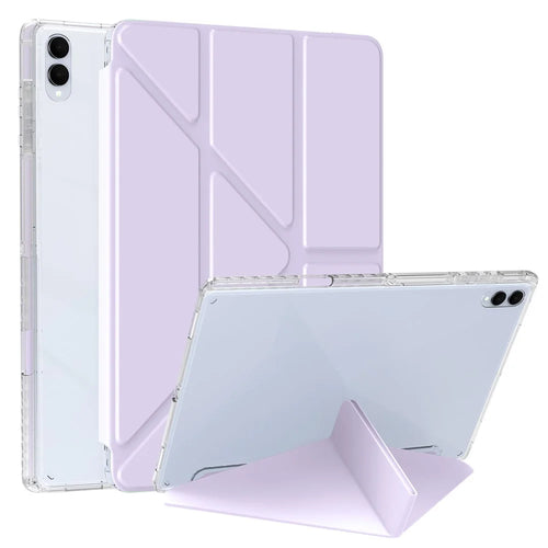 For Samsung Galaxy Tab S11 Ultra Case PU Leather Origami Stand Clear Tablet Cover - Light Purple - 1