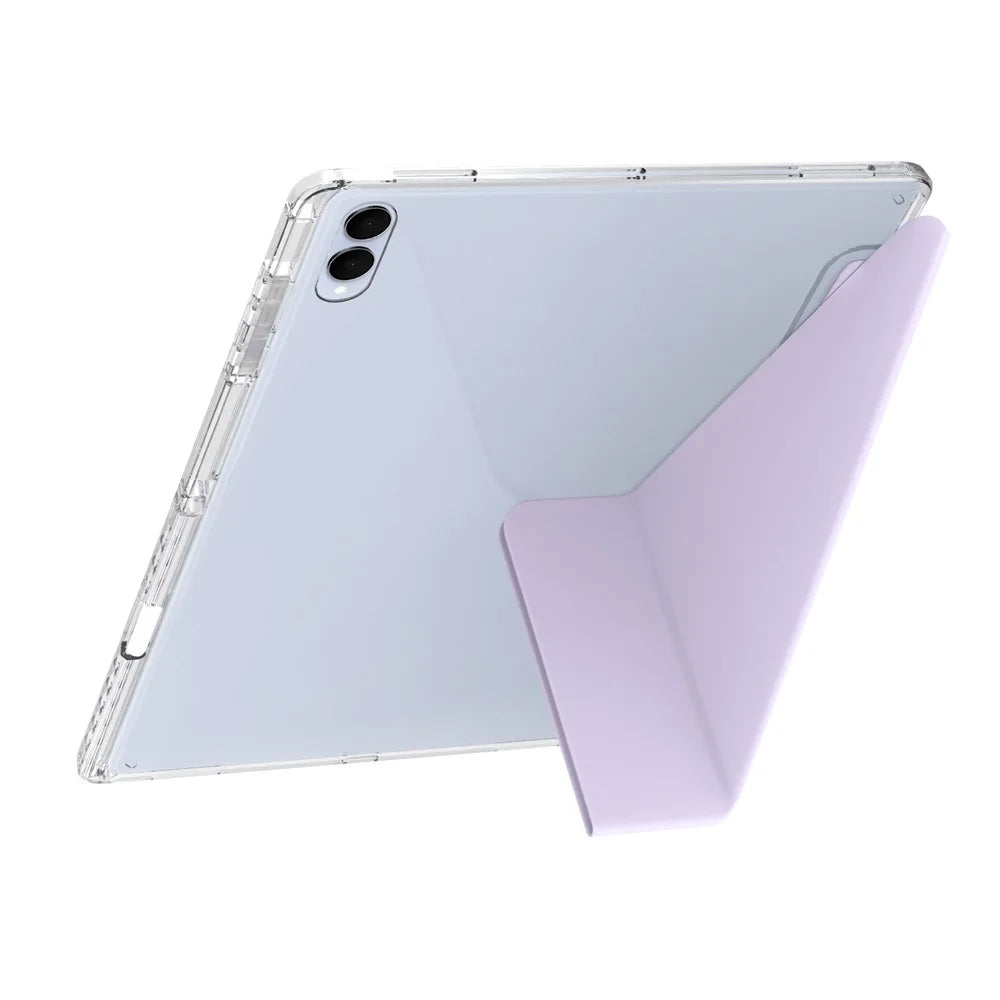 For Samsung Galaxy Tab S11 Ultra Case PU Leather Origami Stand Clear Tablet Cover - Light Purple - 2