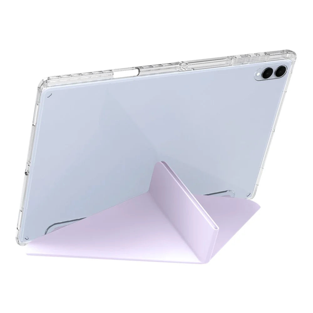 For Samsung Galaxy Tab S11 Ultra Case PU Leather Origami Stand Clear Tablet Cover - Light Purple - 3