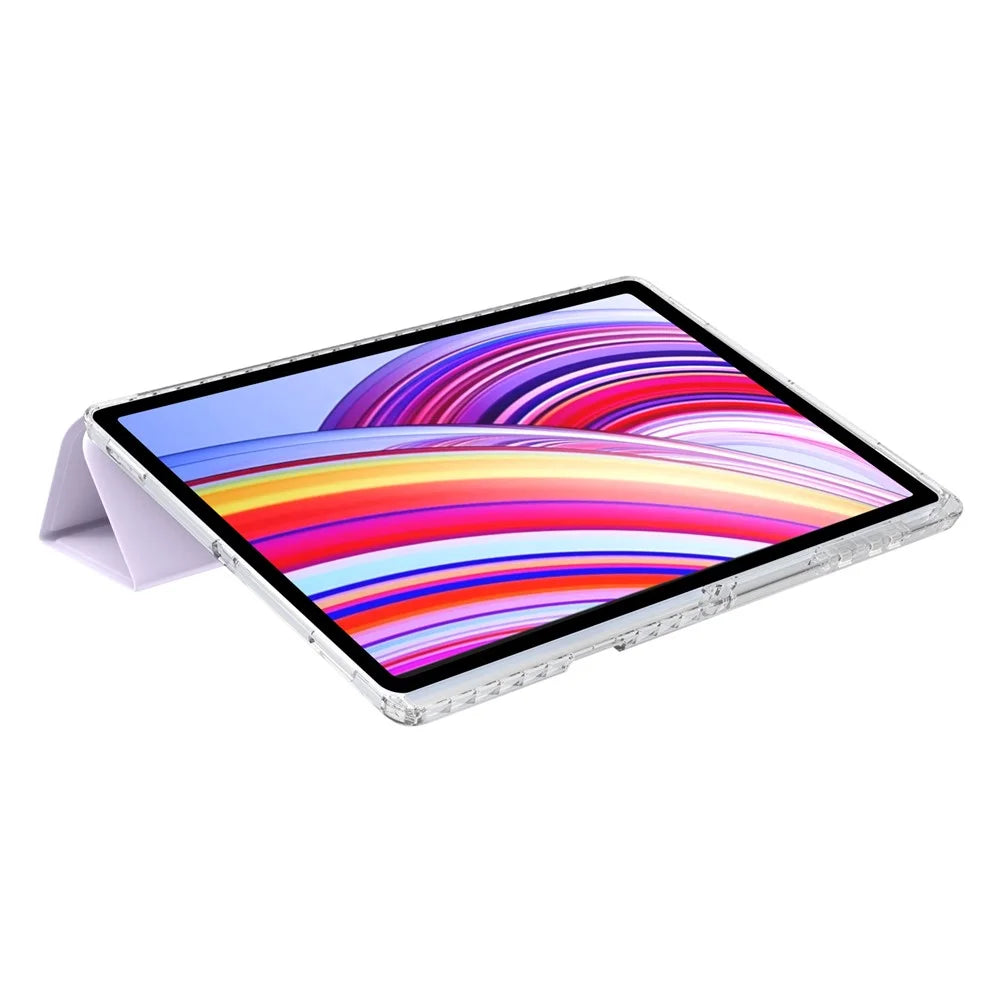 For Samsung Galaxy Tab S11 Ultra Case PU Leather Origami Stand Clear Tablet Cover - Light Purple - 4