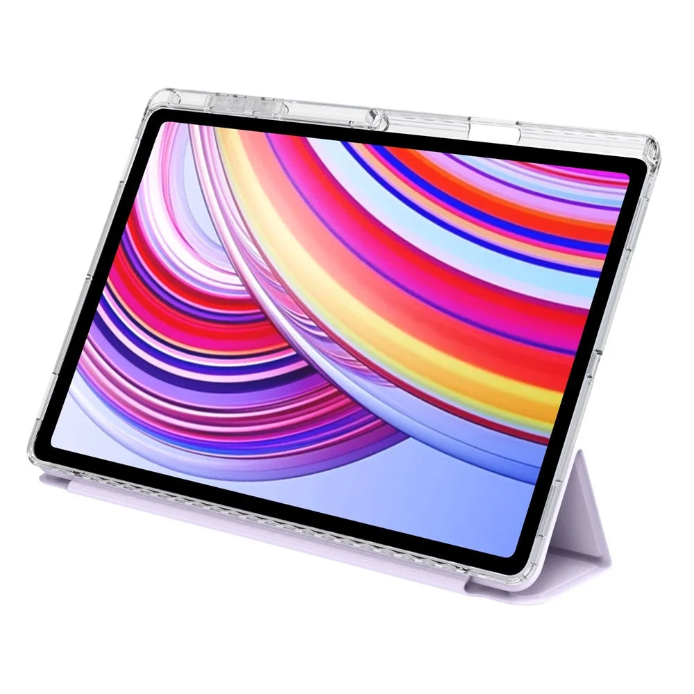 For Samsung Galaxy Tab S11 Ultra Case PU Leather Origami Stand Clear Tablet Cover - Light Purple - 5