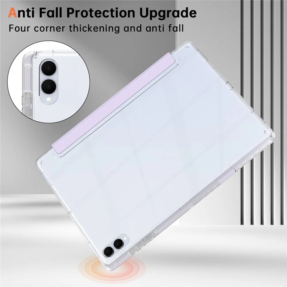 For Samsung Galaxy Tab S11 Ultra Case PU Leather Origami Stand Clear Tablet Cover - Light Purple - 6