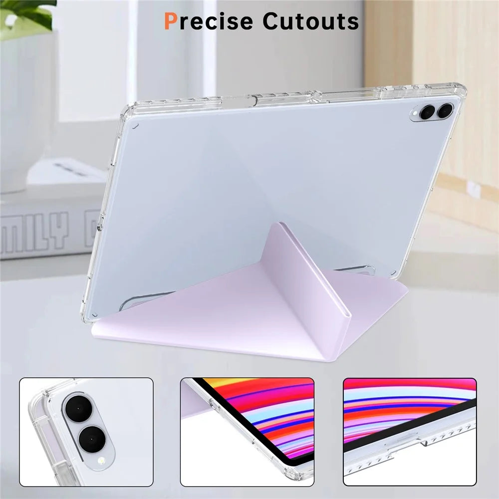 For Samsung Galaxy Tab S11 Ultra Case PU Leather Origami Stand Clear Tablet Cover - Light Purple - 7