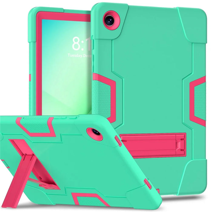 For Samsung Galaxy Tab A11+ / A9+ Case Robot Style Silicone + PC Tablet Cover with Kickstand - Mint Green  /  Rose - 1