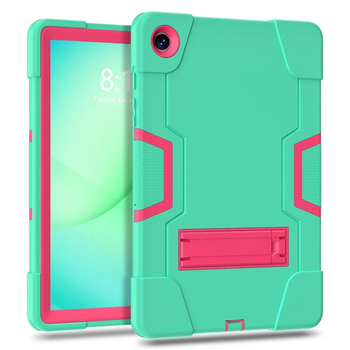 For Samsung Galaxy Tab A11+ / A9+ Case Robot Style Silicone + PC Tablet Cover with Kickstand - Mint Green  /  Rose - 2