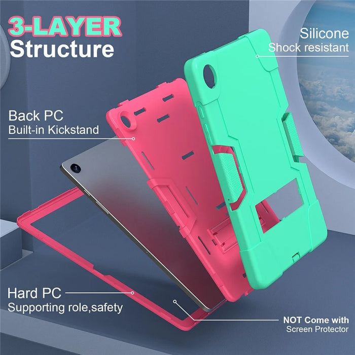For Samsung Galaxy Tab A11+ / A9+ Case Robot Style Silicone + PC Tablet Cover with Kickstand - Mint Green  /  Rose - 3