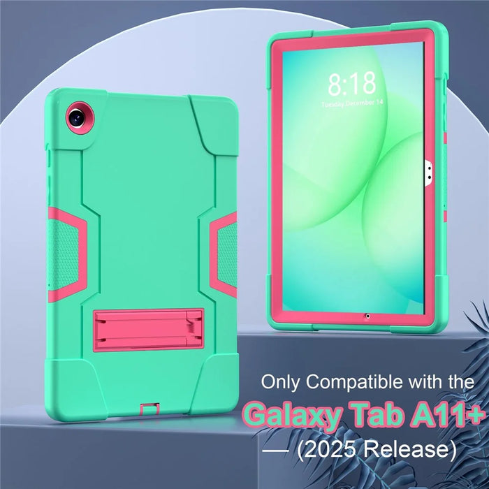 For Samsung Galaxy Tab A11+ / A9+ Case Robot Style Silicone + PC Tablet Cover with Kickstand - Mint Green  /  Rose - 5