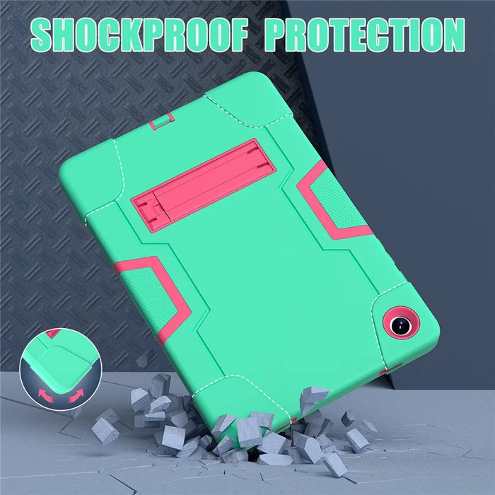 For Samsung Galaxy Tab A11+ / A9+ Case Robot Style Silicone + PC Tablet Cover with Kickstand - Mint Green  /  Rose - 6