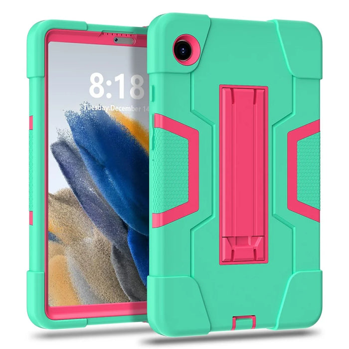 For Samsung Galaxy Tab A11 Case Robot Style Silicone + PC Tablet Cover with Kickstand - Mint Green  /  Rose - 2