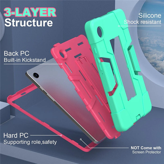 For Samsung Galaxy Tab A11 Case Robot Style Silicone + PC Tablet Cover with Kickstand - Mint Green  /  Rose - 3
