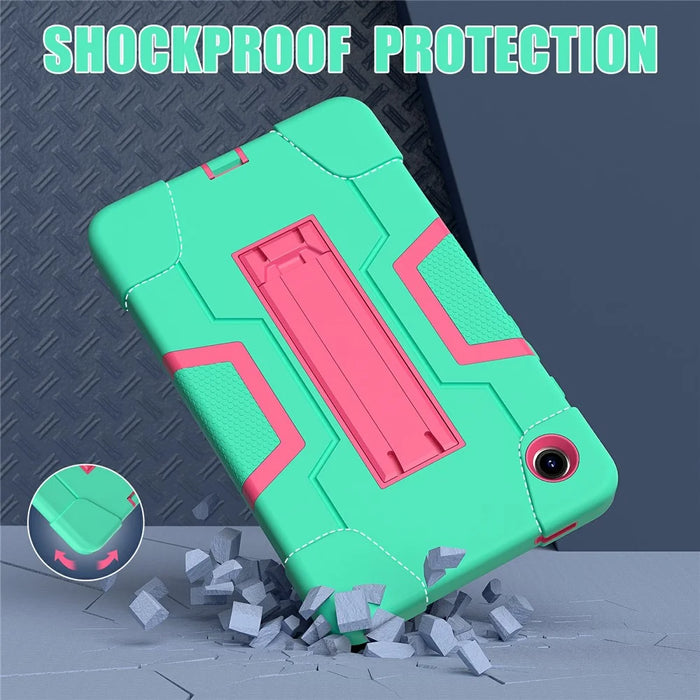 For Samsung Galaxy Tab A11 Case Robot Style Silicone + PC Tablet Cover with Kickstand - Mint Green  /  Rose - 5