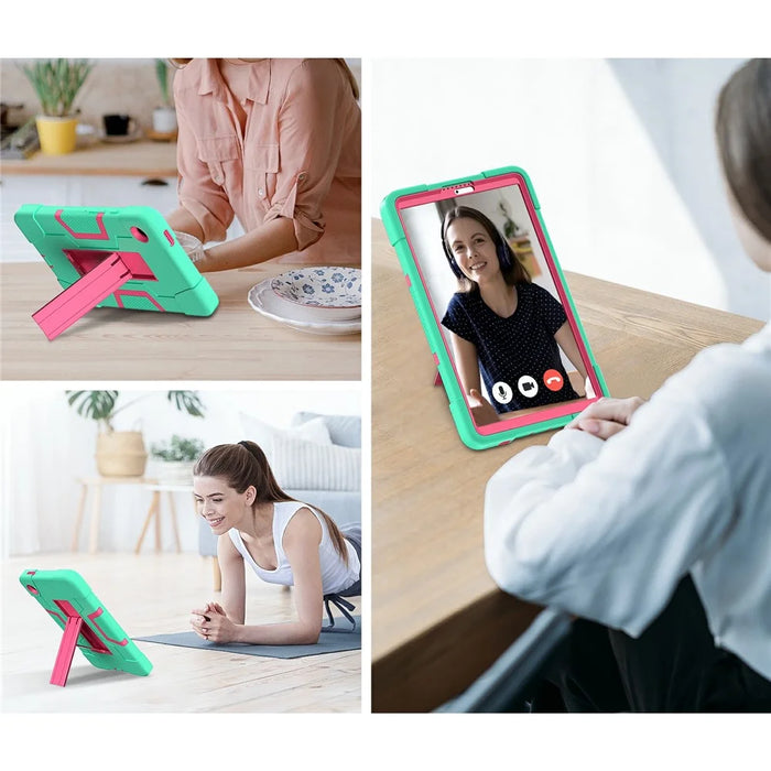 For Samsung Galaxy Tab A11 Case Robot Style Silicone + PC Tablet Cover with Kickstand - Mint Green  /  Rose - 6