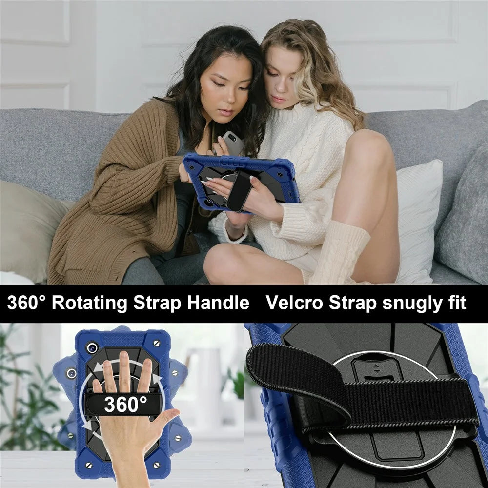 For Samsung Galaxy Tab A11 Case Silicone + PC Kickstand Tablet Cover with Handy Strap - Navy Blue  /  Black - 2
