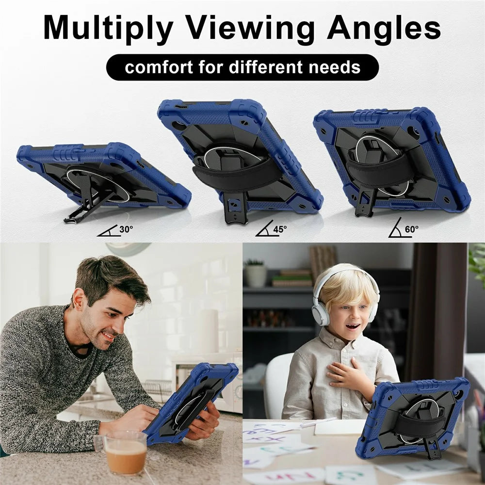 For Samsung Galaxy Tab A11 Case Silicone + PC Kickstand Tablet Cover with Handy Strap - Navy Blue  /  Black - 3