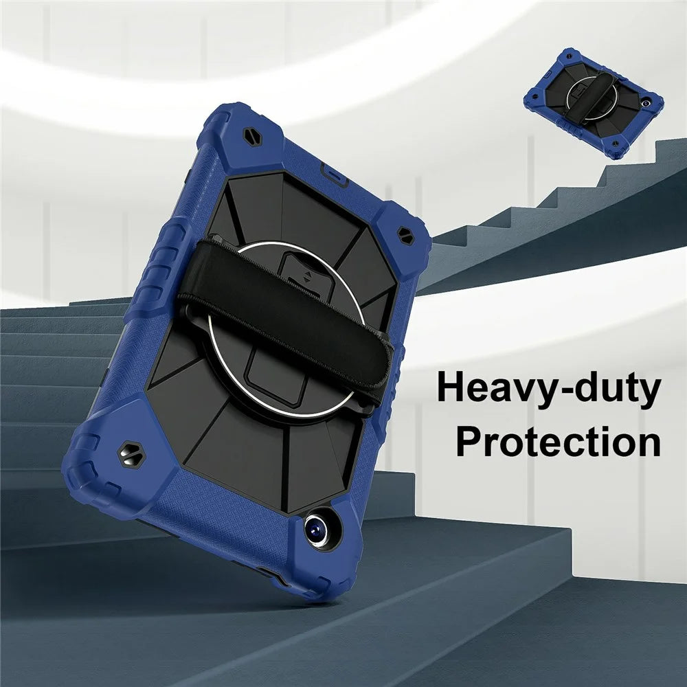 For Samsung Galaxy Tab A11 Case Silicone + PC Kickstand Tablet Cover with Handy Strap - Navy Blue  /  Black - 5