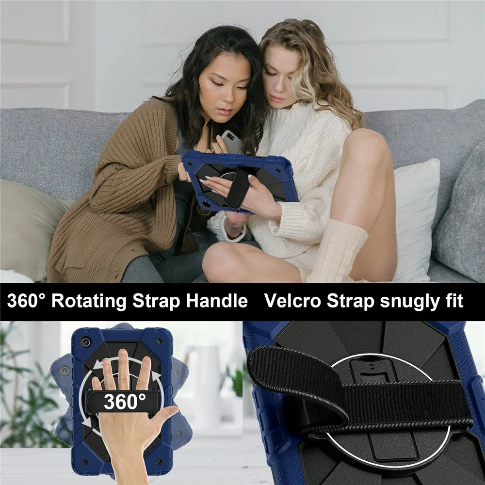 For Samsung Galaxy Tab A11+ / A9+ Case Silicone + PC Kickstand Tablet Cover with Handy Strap - Navy Blue  /  Black - 2