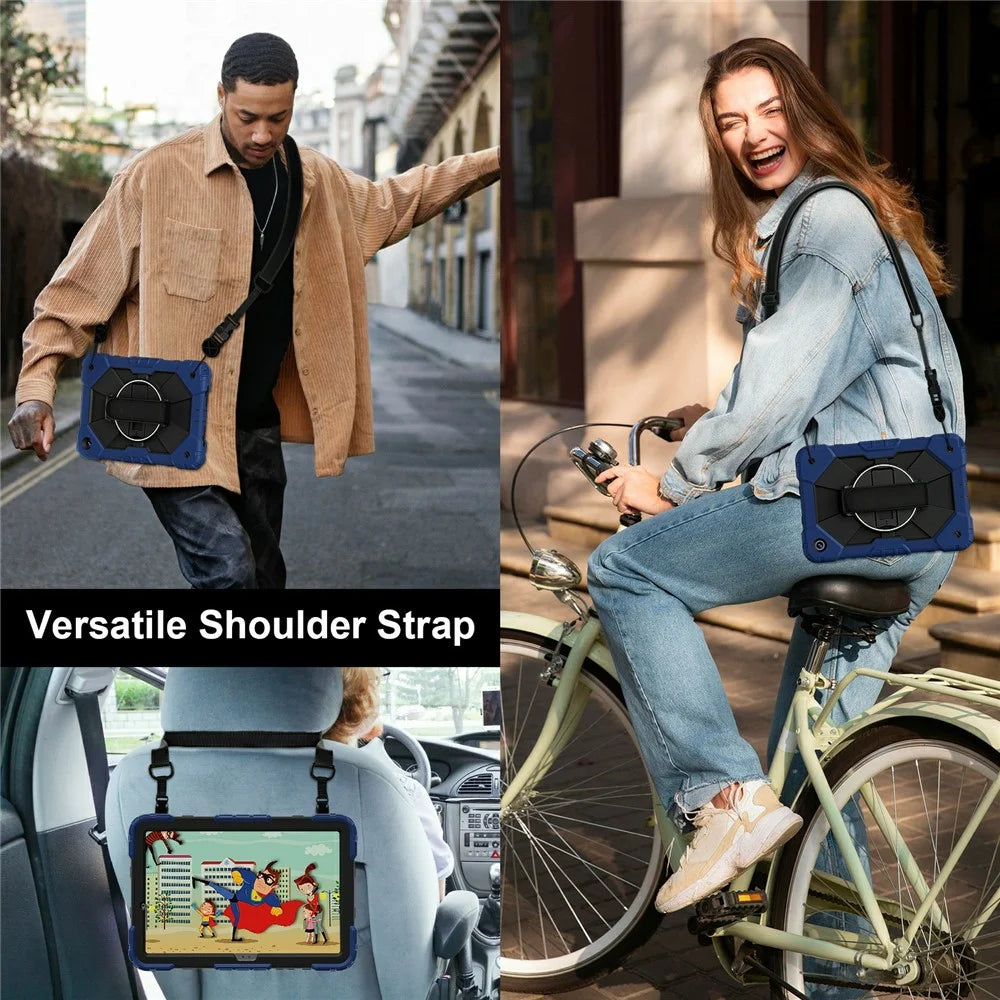 For Samsung Galaxy Tab A11+ / A9+ Case Silicone + PC Kickstand Tablet Cover with Handy Strap - Navy Blue  /  Black - 4
