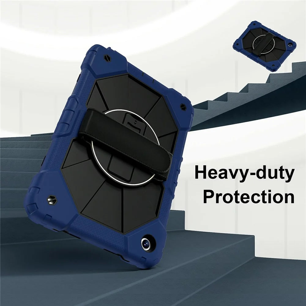 For Samsung Galaxy Tab A11+ / A9+ Case Silicone + PC Kickstand Tablet Cover with Handy Strap - Navy Blue  /  Black - 5