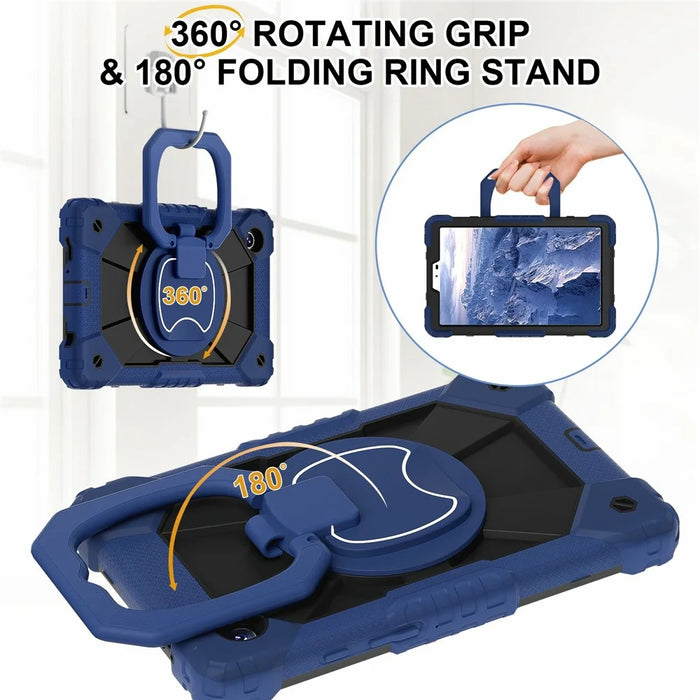 For Samsung Galaxy Tab A11 Case Silicone + PC Hand Grip Kickstand Tablet Cover with Shoulder Strap - Navy Blue  /  Black - 4