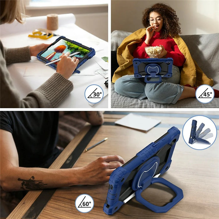 For Samsung Galaxy Tab A11 Case Silicone + PC Hand Grip Kickstand Tablet Cover with Shoulder Strap - Navy Blue  /  Black - 6